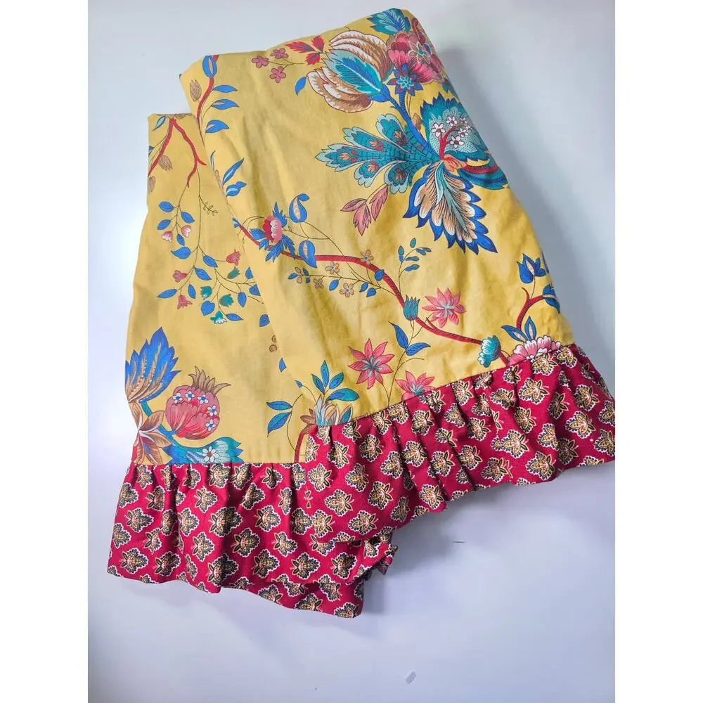 Yellow Blue Floral Red Fringe Lightweight Square 24x24 Euro Pillow Sham Set of 2